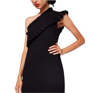 TED BAKER London LAYLAHI Over the Shoulder Ruffle Dress Black Mini SZ 0 2 Party‎